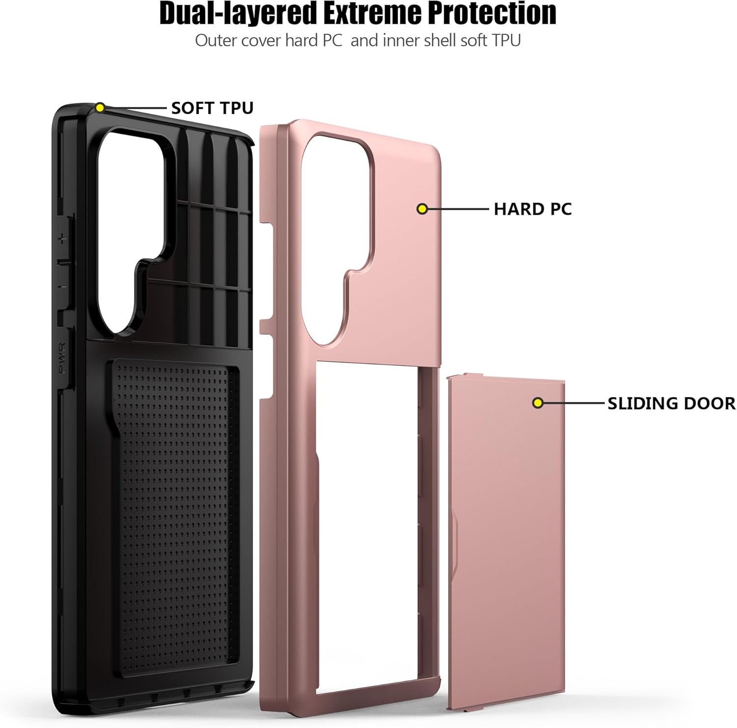 Nvollnoe for Samsung S25 Ultra Case with Card Holder Dual Layer Heavy Duty Protective Case Hidden Card Slot Slim Wallet Case for Samsung S25 Ultra 6.9''(Rose Gold)