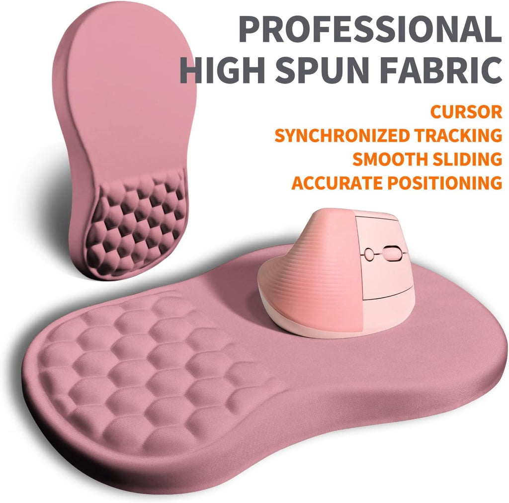 Ergonomic Joint Wrist Support Mouse Pad with Memory Foam Cushion Massage Bump, Carpal Tunnel Pain Relief Mousepad Slope Design for Wrist Rest, 11.8x7.9 in, RosyBrown