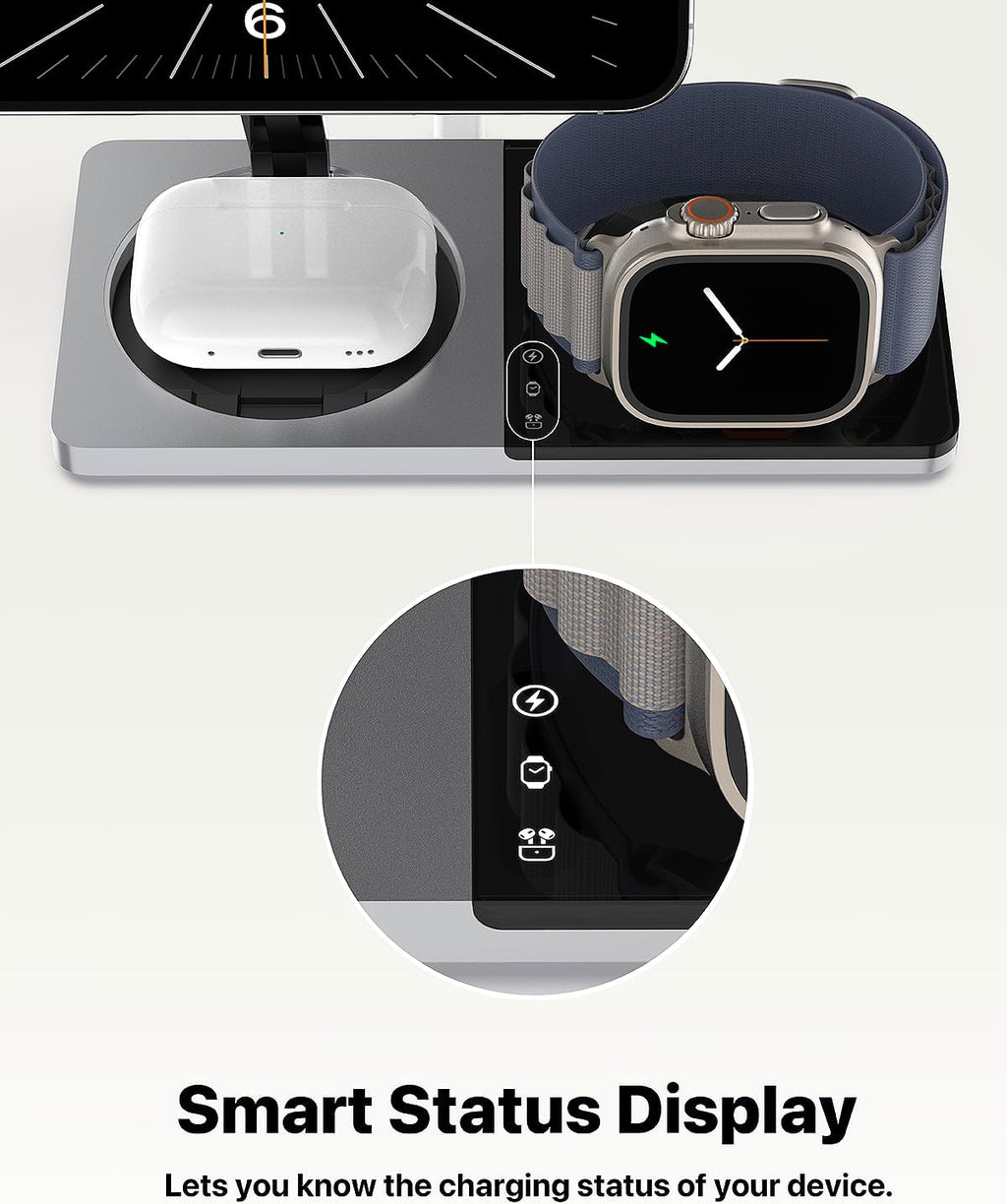 3 in 1 Wireless Charging Station for Apple Device: Fast Charging Station for iPhone and Watch with MagSafe, Foldable Charger Stand for iPhone 12-16 & iPhone 16 & iWatch & AirPods