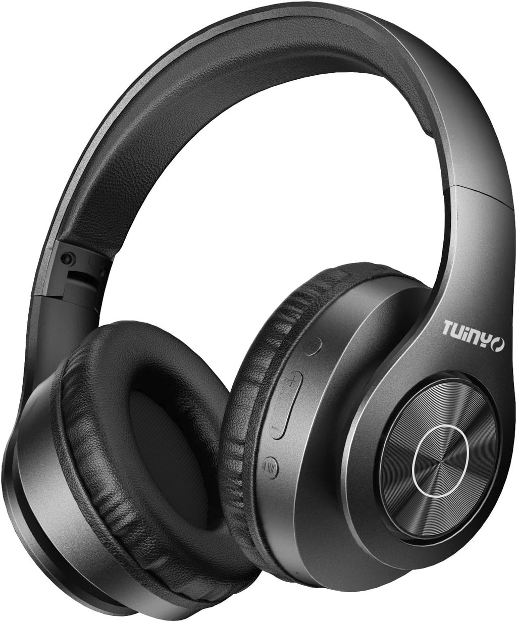 TUINYO Bluetooth Headphones, Over Ear Stereo Wireless Headset 40H Playtime with Deep Bass,Soft Memory-Protein Earmuffs,Built-in Mic Wired Mode PC/Cell Phones-Black