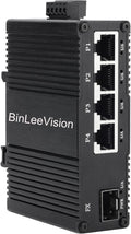 Industrial Mini Gigabit Ethernet Switch 4-Port RJ45 10/100/1000BASE-T+1-Port SFP Slot,Unmanaged Network Switch,Network Hub,Dinrail Mount or Wall-Mount,Plug & Play,Fanless (4 RJ45+1 SFP)