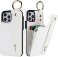 Folosu for iPhone 12/12 Pro Wallet Case with Card Holder, Hand Wrist Strap Loop Holder Kickstand, RFID Blocking Finger Grip Ring PU Leather Double Buttons Shockproof Cover 6.1 Inch (White)