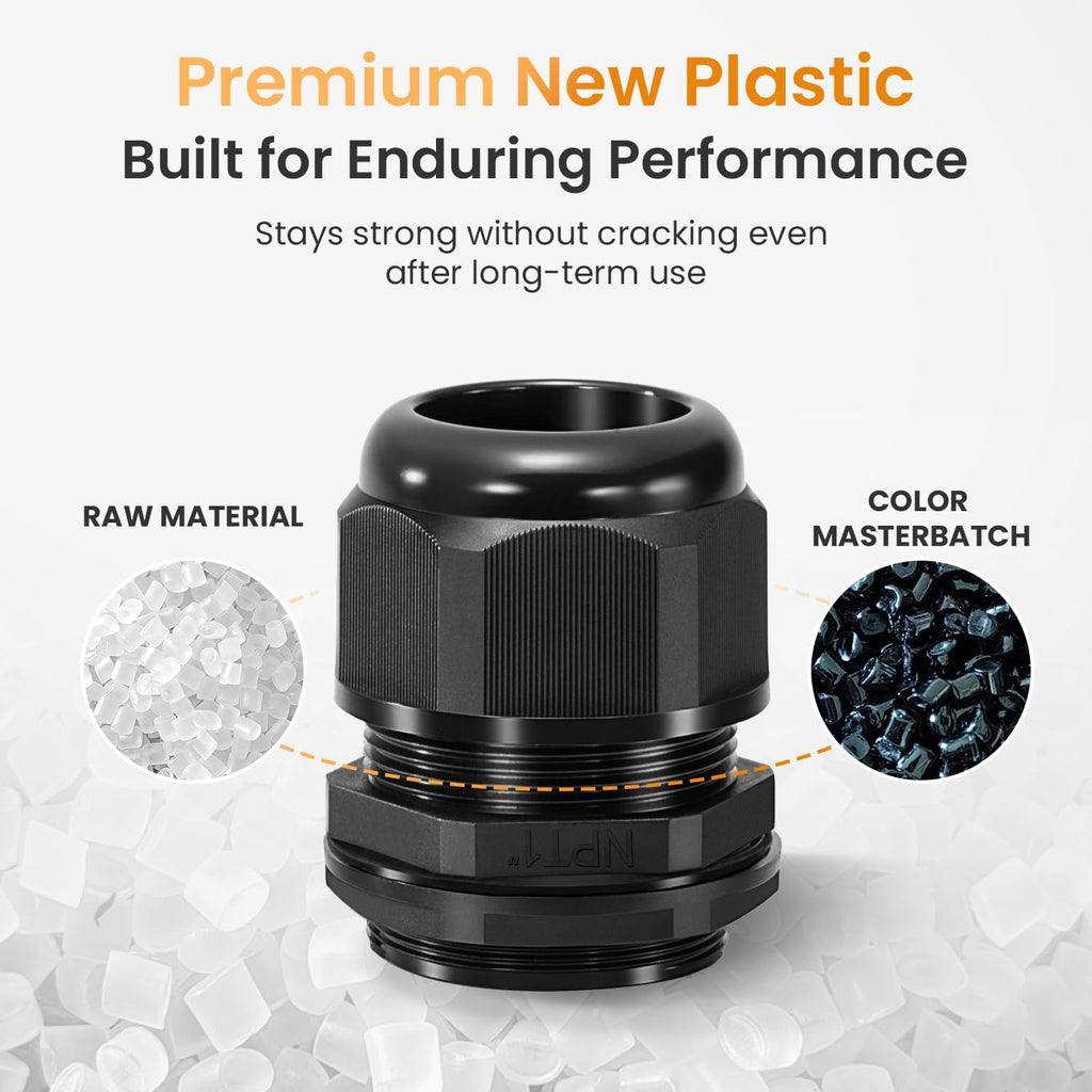 QILIPSU 20pcs 1" NPT Cable Gland Waterproof IP68 Nylon Cable Pass Through Cord Grip Connector Strain Relief Wire Grommet