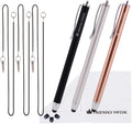 The Friendly Swede Stylus Pen for Touchscreen — 3-Pack 5.5" High Precision Stylus Pen with Replaceable Thin Tips, Elastic Lanyards & Screen Cleaning Cloth - Gold/Silver/Black