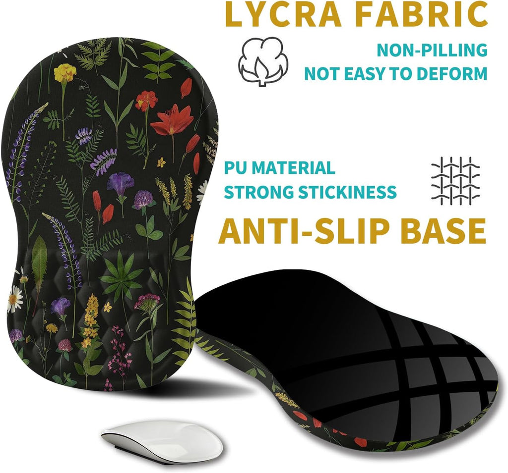 Hokafenle Ergonomic Mouse Pad Wrist Support, Wrist Rest Mousepad for Carpal Tunnel Pain Relief with Integrated Memory Foam Slope Massage Bulge (11.8x7.9 inch,Flowers
