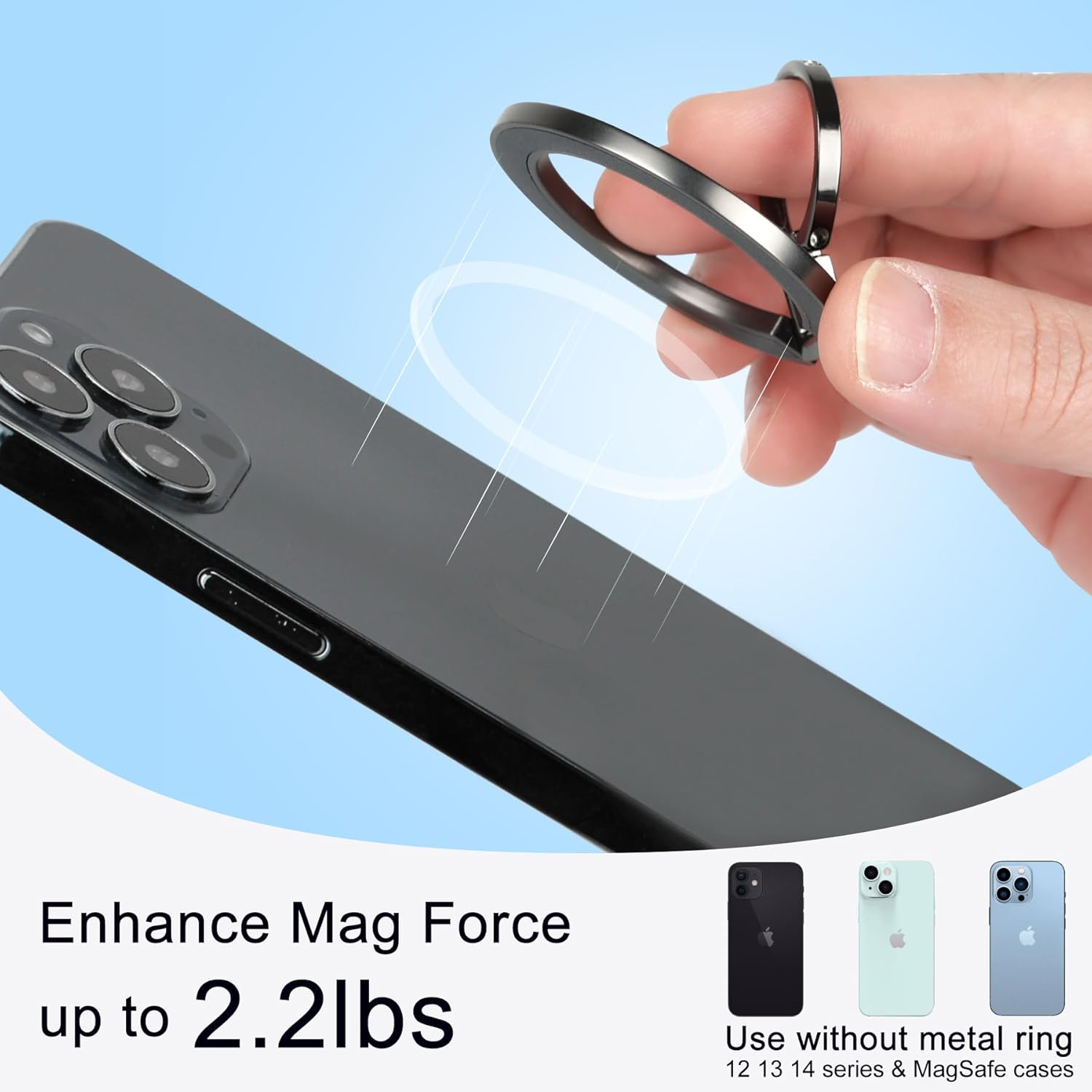 Magnetic Phone Grip for MagSafe, EI Sonador Magnet Phone Ring Holder, Removable, Compatible with iPhone 14 Plus 13 12 Pro Max Mini (Diamond Silver)