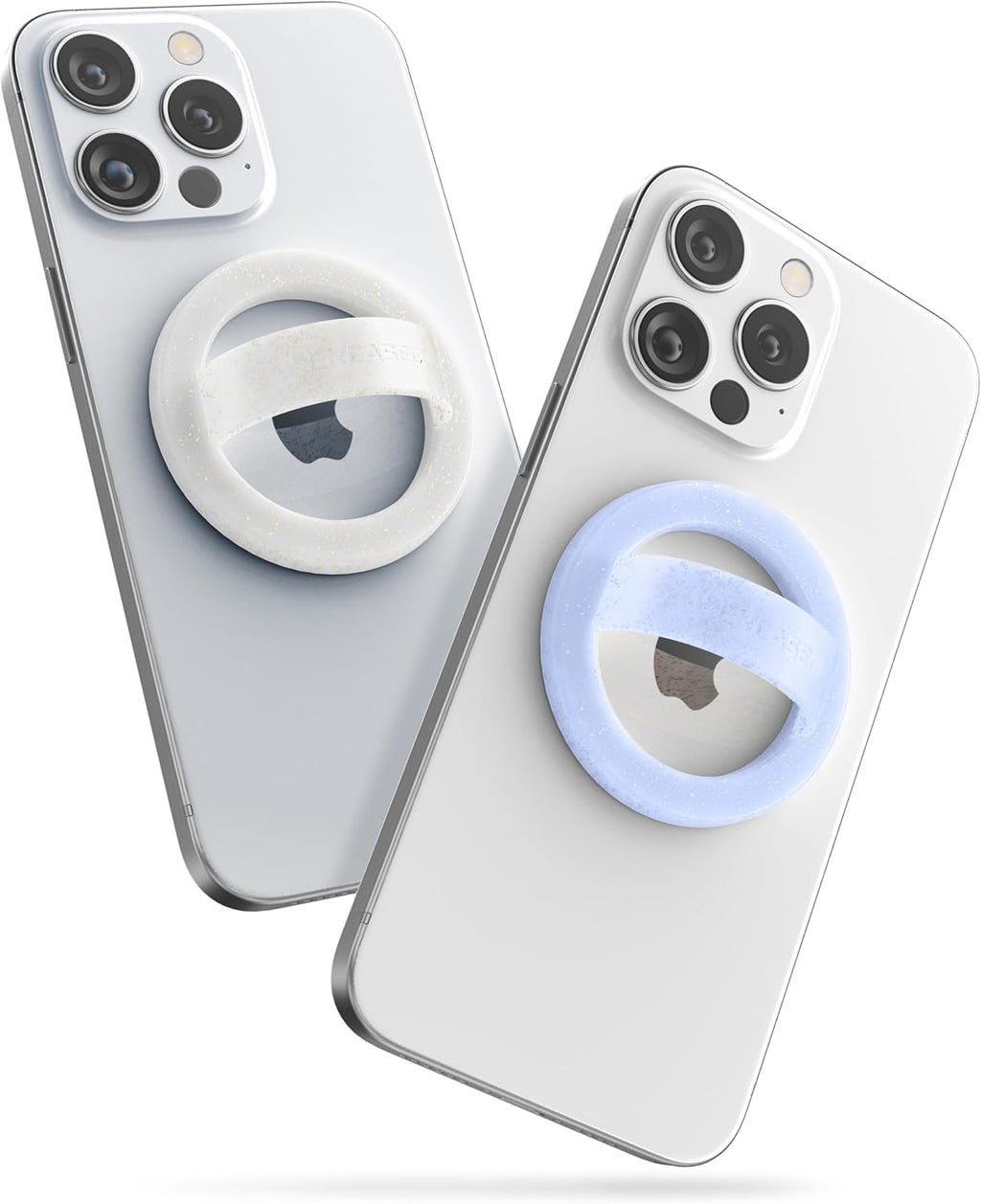 Encased LoopGrips for MagSafe (2 Pack), Magnetic Detachable Phone Holder, Silicone Finger Grip Rings - Designed for iPhone 14/15/16 Pro Max (Clear Sparkle & Glitter Blue)