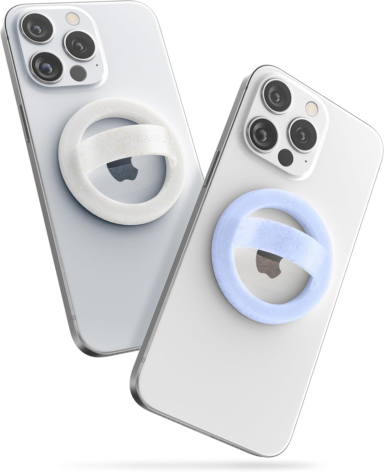 Encased LoopGrips for MagSafe (2 Pack), Magnetic Detachable Phone Holder, Silicone Finger Grip Rings - Designed for iPhone 14/15/16 Pro Max (Clear Sparkle & Glitter Blue)