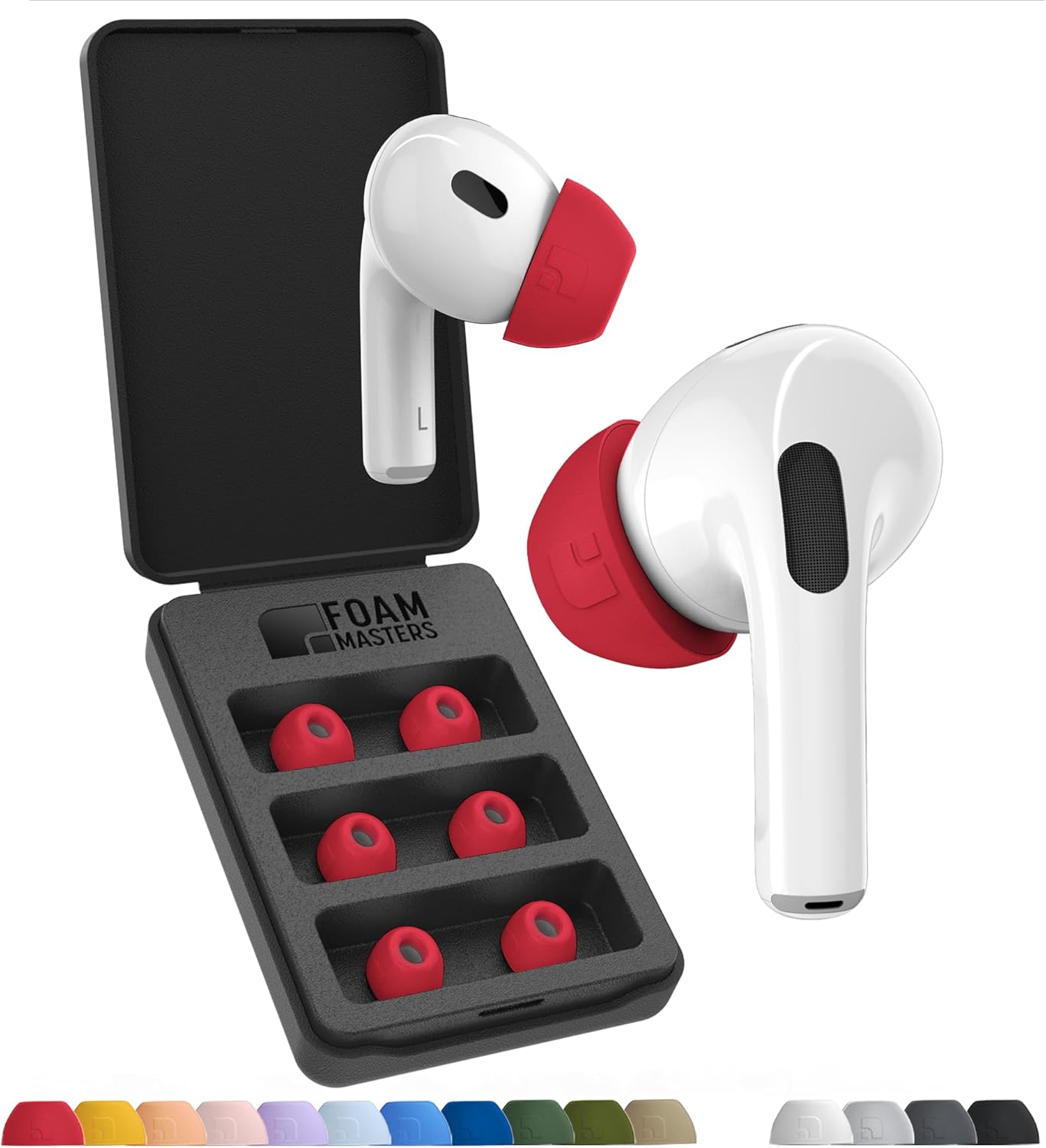 Foam Masters Ultra-Premium Memory Foam Ear Tips for AirPods Pro 1st & 2nd Gen | 3 Pairs | Black Magic Ver 6.0 | Secure | Comfort | Better Noise Cancel | Replacement Buds – Red, Large