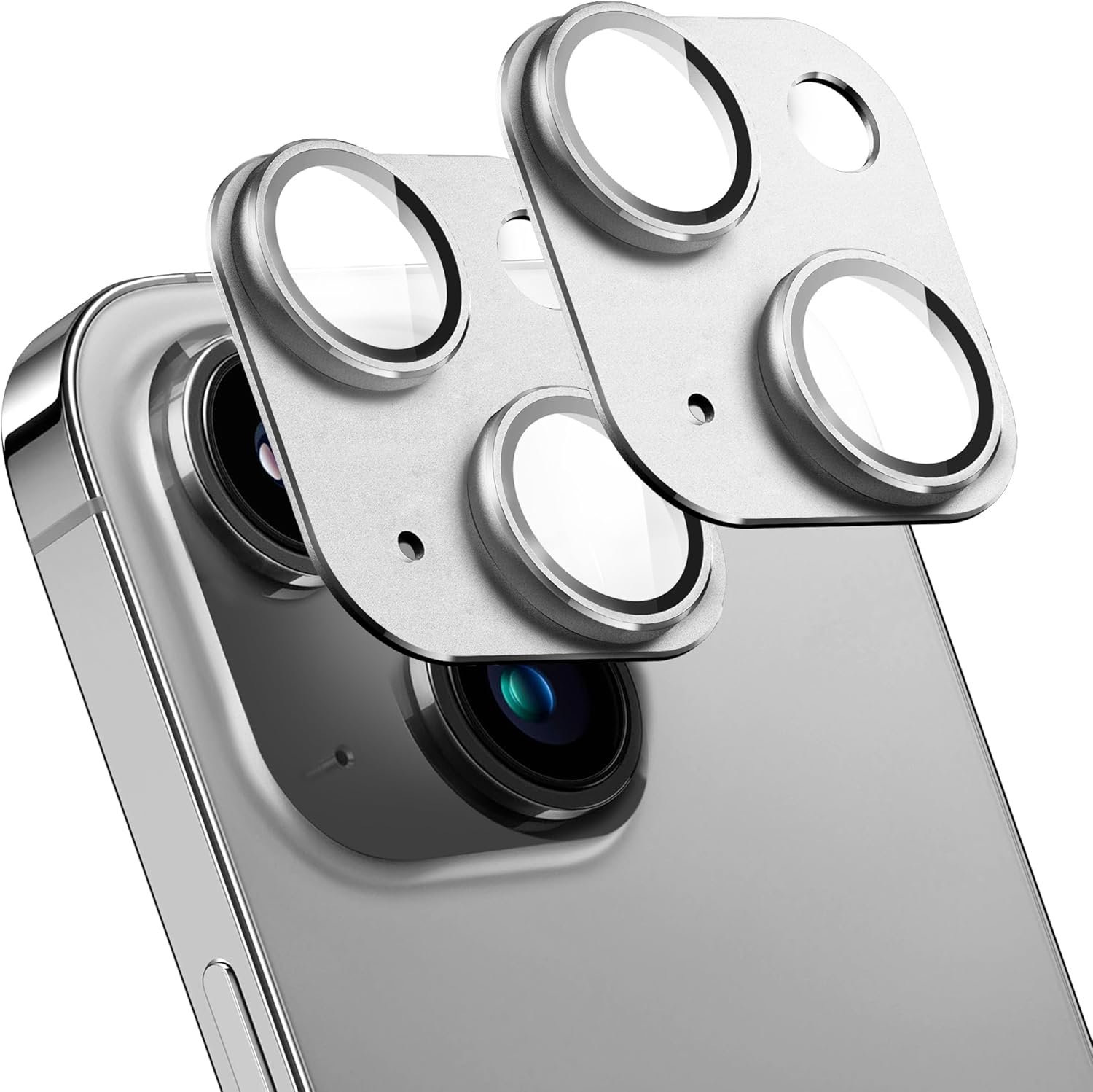 2 Pack Camera Lens Protector for iPhone 14 / iPhone 14 Plus,[Not Easy to Breakn ] AR Tempered Glass Strong Adsorption Metal Camera Cover Screen- silvery