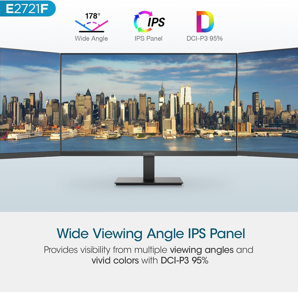 KOORUI 27 Inch QHD (2560x1440) IPS Ultra-Thin Computer Gaming Monitor, 100Hz Refresh Rate, DCI-P3 95%, FreeSync & G-Sync, 1ms MPRT, VESA 100x100mm, Tilt Adjustable for Game and Work