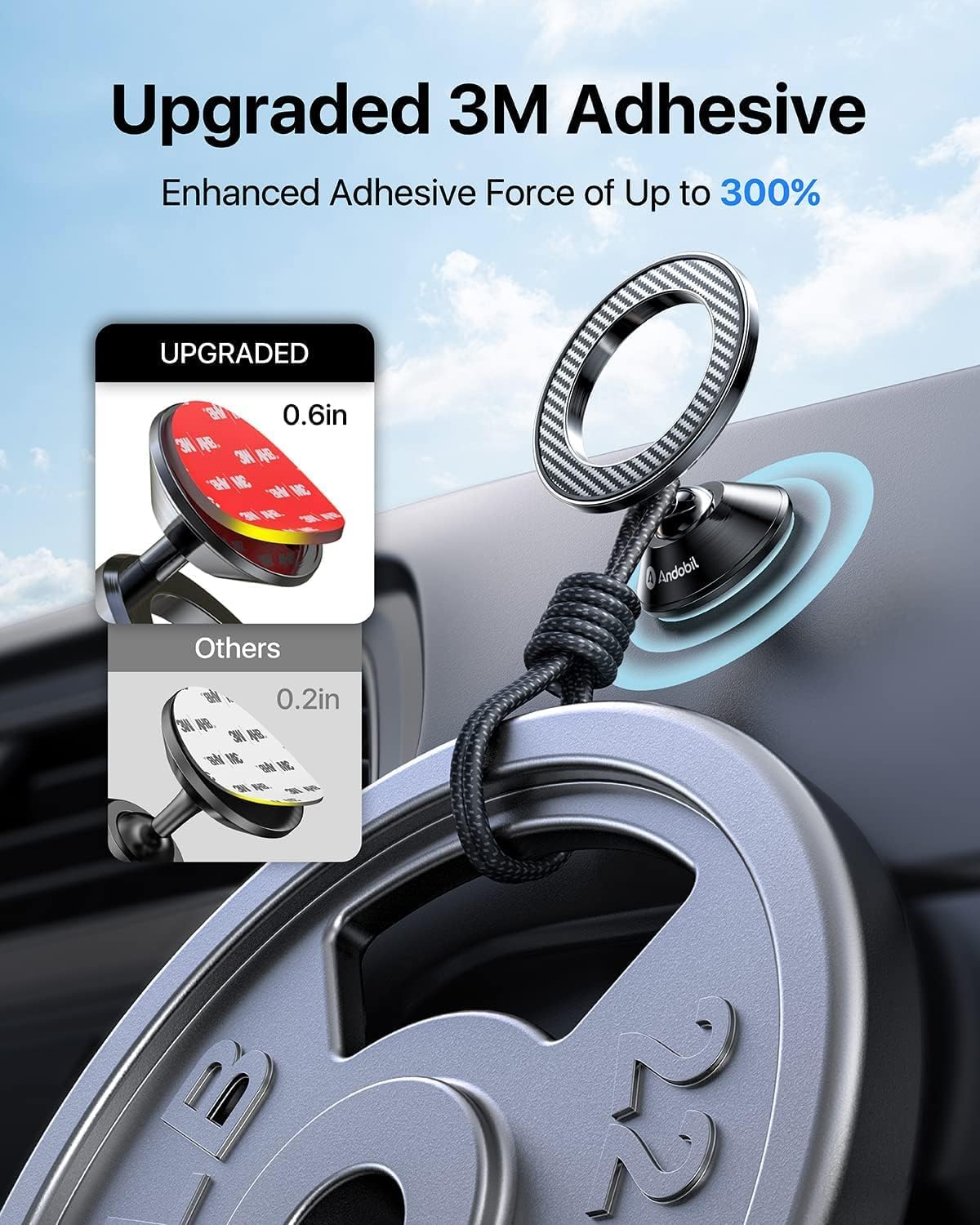 andobil for Magsafe Car Mount [20 Strongest Magnets & Upgraded 3M Adhesive] Dashboard Cell Phone Holder Magnetic Phone Holder for Car Compatible with iPhone 16 Pro Max 15 14 13 12 All MagSafe Cases