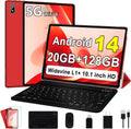 Android 14 Tablet 10 Inch Tablets, 20GB+128GB/1TB Expandable, Tablets with Octa-Core, WiFi 6, Dual Camera, BT 5.0, 6000mAh Battery, HD IPS Display, Widevine L1, Tablet with Keyboard Mouse - Red