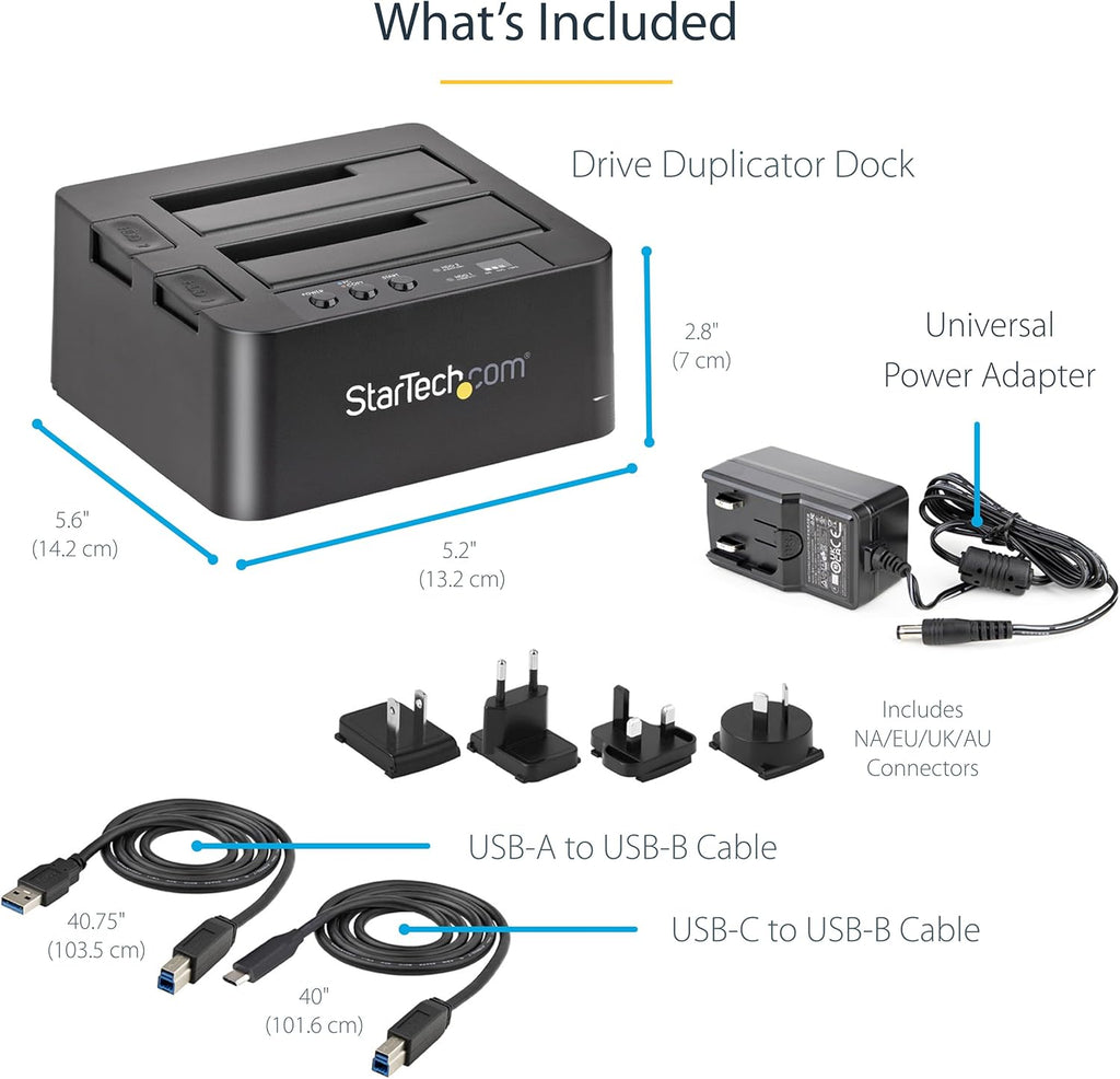 StarTech.com Standalone Hard Drive Duplicator, External Dual Bay HDD/SSD Cloner/Copier, USB to SATA III Docking Station