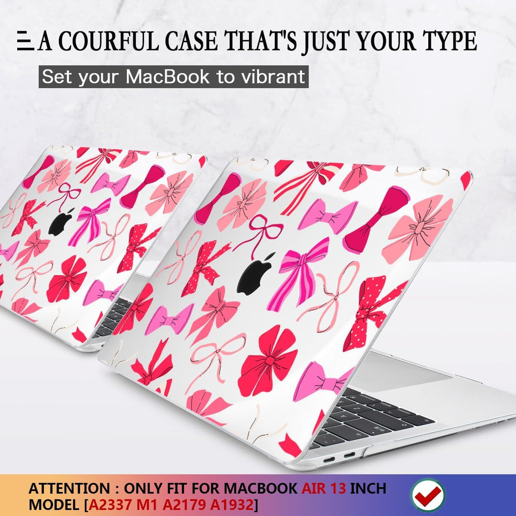 CISSOOK Compatible with MacBook Air 13 inch Case 2022 2021, 2020-2018 Release Model M1 Chip A2337 A2179 A1932, Plastic Hard Shell Case for MacBook Air 13-inch with Retina Display Touch ID, Pink Bows