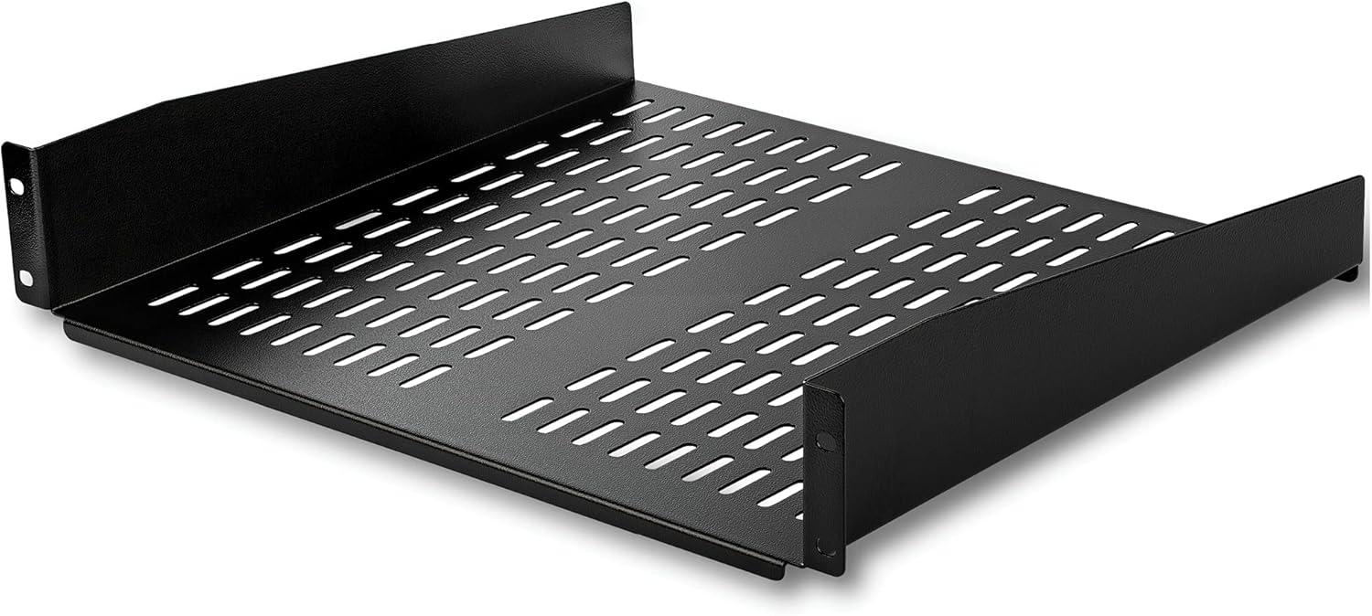 StarTech.com 2U Server Rack Shelf - Universal Vented Rack Mount Cantilever Tray for 19" Network Equipment Rack & Cabinet - Heavy Duty Steel - Weight Capacity 50lb/23kg - 16" Deep Shelf, TAA