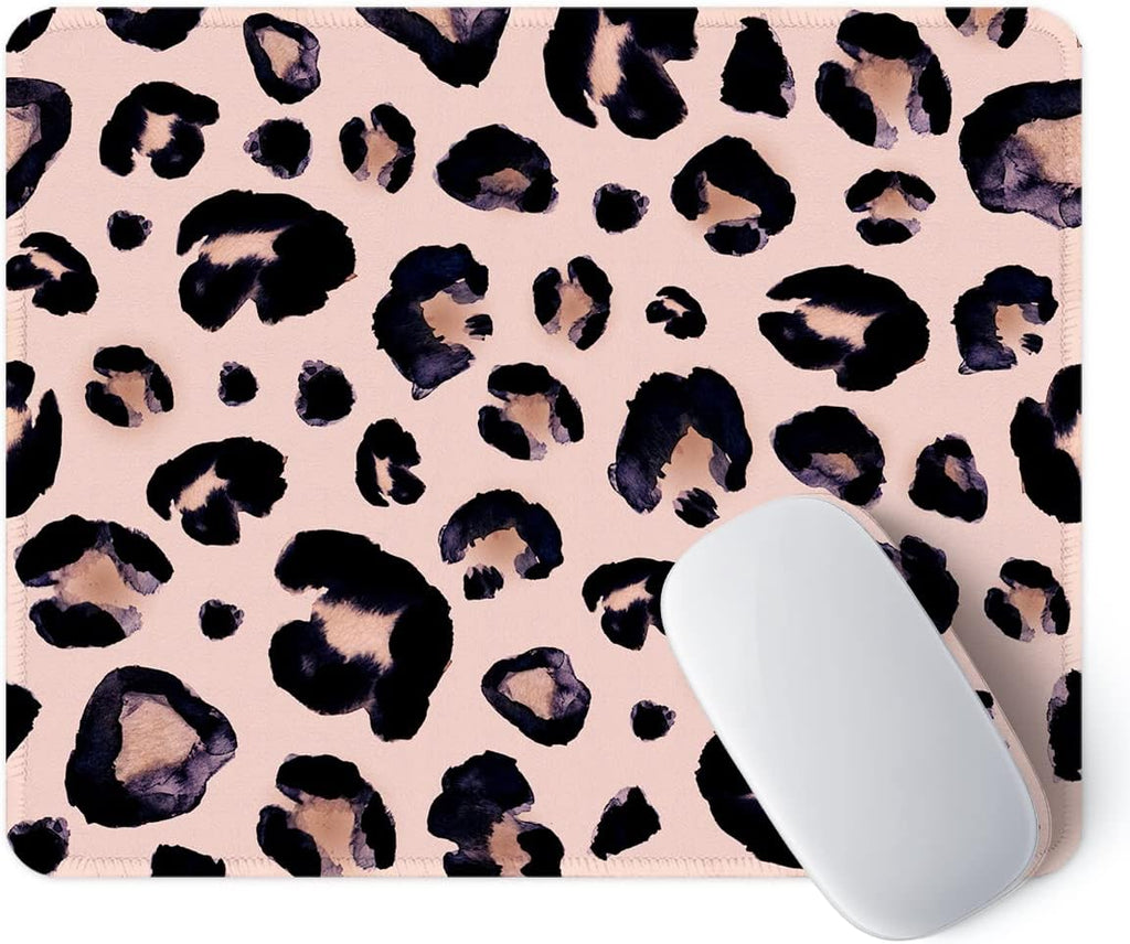 ITNRSIIET Mouse Pad with Stitched Edge Premium Textured Smooth Precise Operation Waterproof Washable Non-Slip Rubber Base Desktop Protection Mat, 10.2×8.3×0.12 inches, Leopard Black Purple