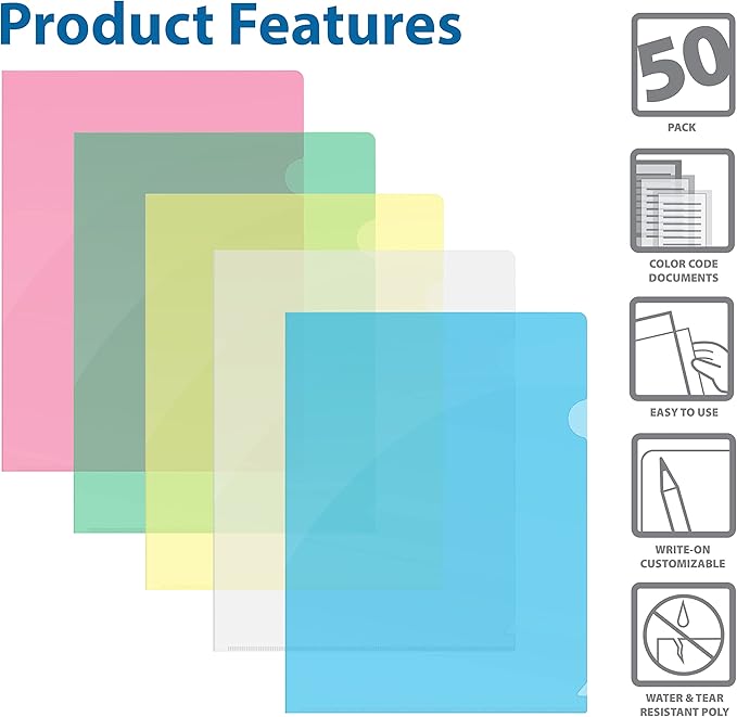 Better Office Products Poly Project Pockets, 50 Pack, Plastic File Jacket - Image 3