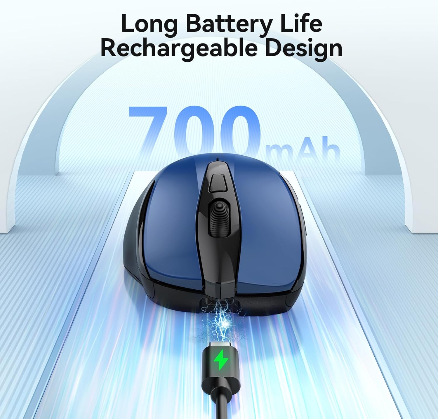 TECKNET Rechargeable Jiggler Wireless Mouse (BT5.0/3.0 & 2.4G) 4800 DPI Silent USB A & Bluetooth Mouse 6 Buttons, Wide Compatibility - Blue