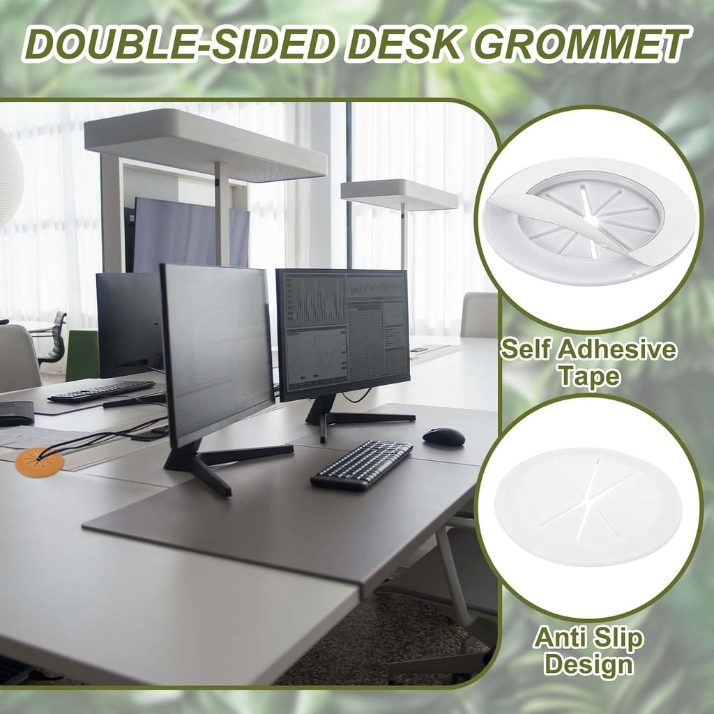 PATIKIL Desk Grommet 2-3/8", 4 Pcs Round Cable Grommet Cord Hole Cover with Adhesive Tape Flexible Table Wire Organizer for Office Home Table Countertop, White