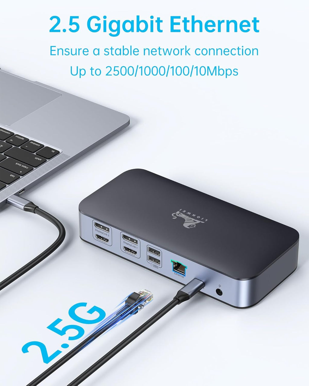 DisplayLink Docking Station,15-in-1 DisplayLink Dock for MacBook M1/M1 and Windows,2 HDMI Port,2 DP Port, 120W DC Power Supply,6 USB Ports,2.5G Gigabit Ethernet, SD/Micro sd,Audio