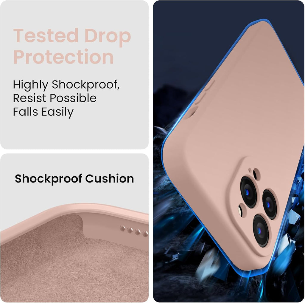 FireNova Designed for iPhone 13 Pro Case, Silicone Upgraded [Camera Protection] Phone Case with [2 Screen Protectors], Soft Anti-Scratch Microfiber Lining Inside, 6.1 inch, Pinksand