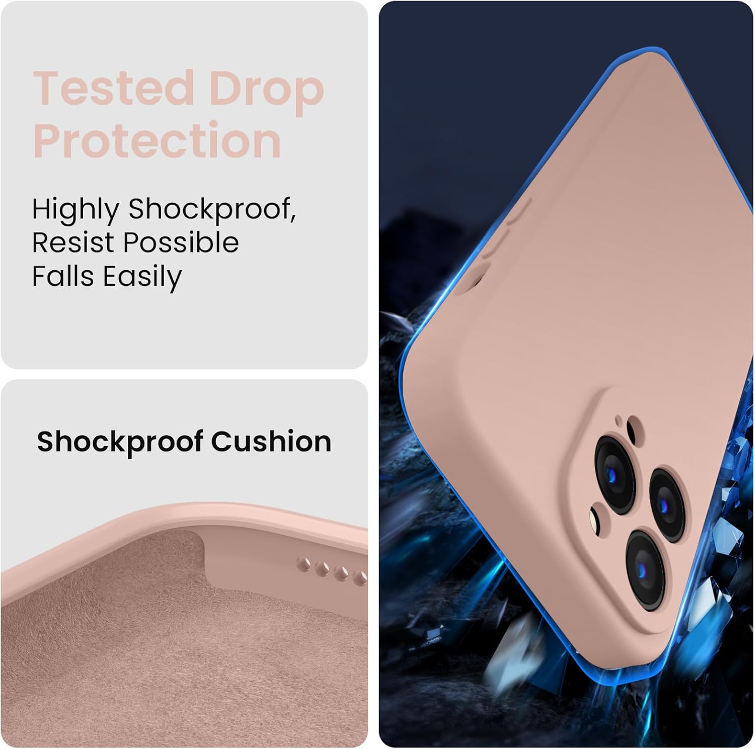 FireNova Designed for iPhone 13 Pro Case, Silicone Upgraded [Camera Protection] Phone Case with [2 Screen Protectors], Soft Anti-Scratch Microfiber Lining Inside, 6.1 inch, Pinksand