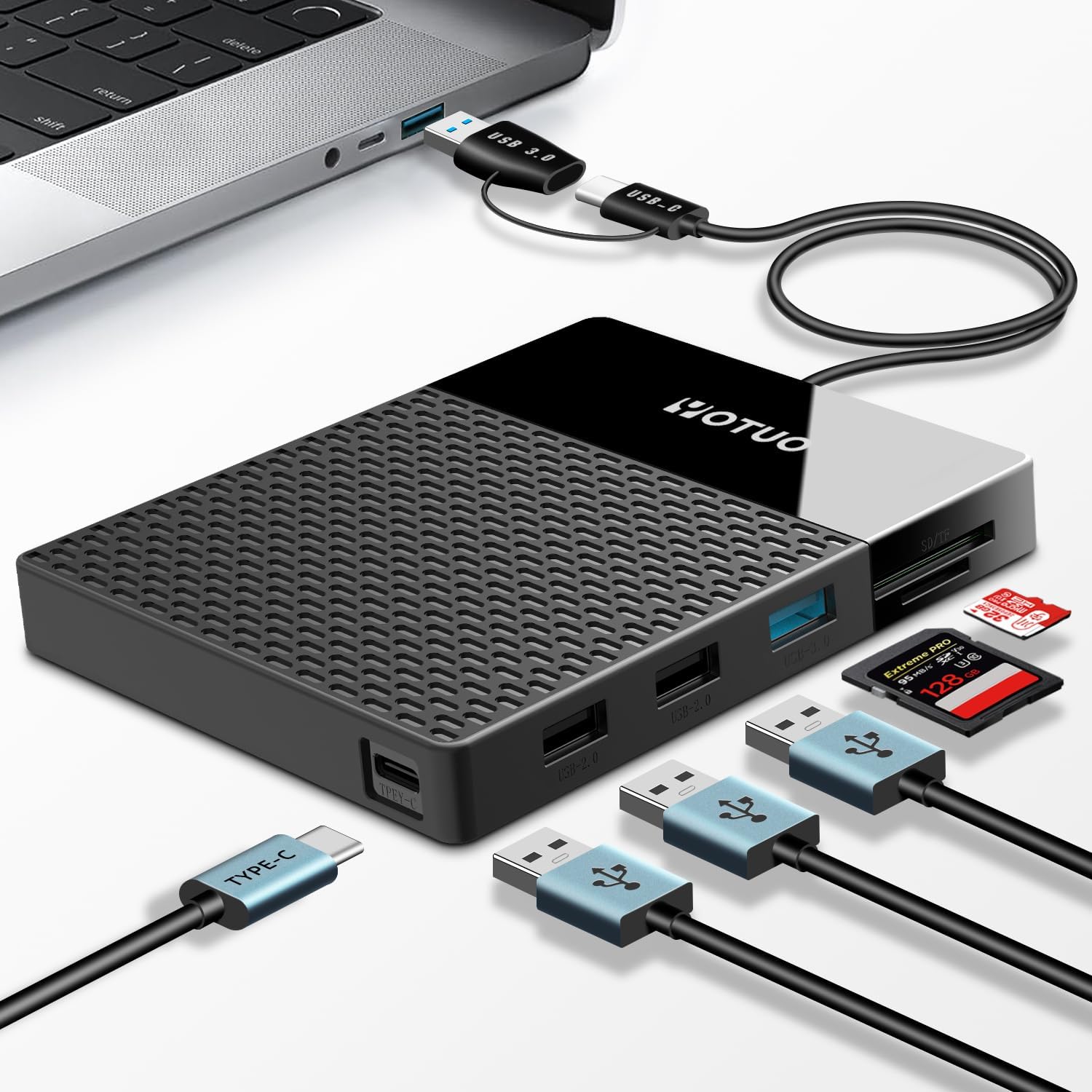 Portable Docking Station External Hard Drive 1TB Storage, USB C Multiport Hub HDD 7-in-1, USB 3.0, SD/TF Card Reader, HDD for Windows, Mac, Android, TV, Phone, Laptop, Desktop, PC