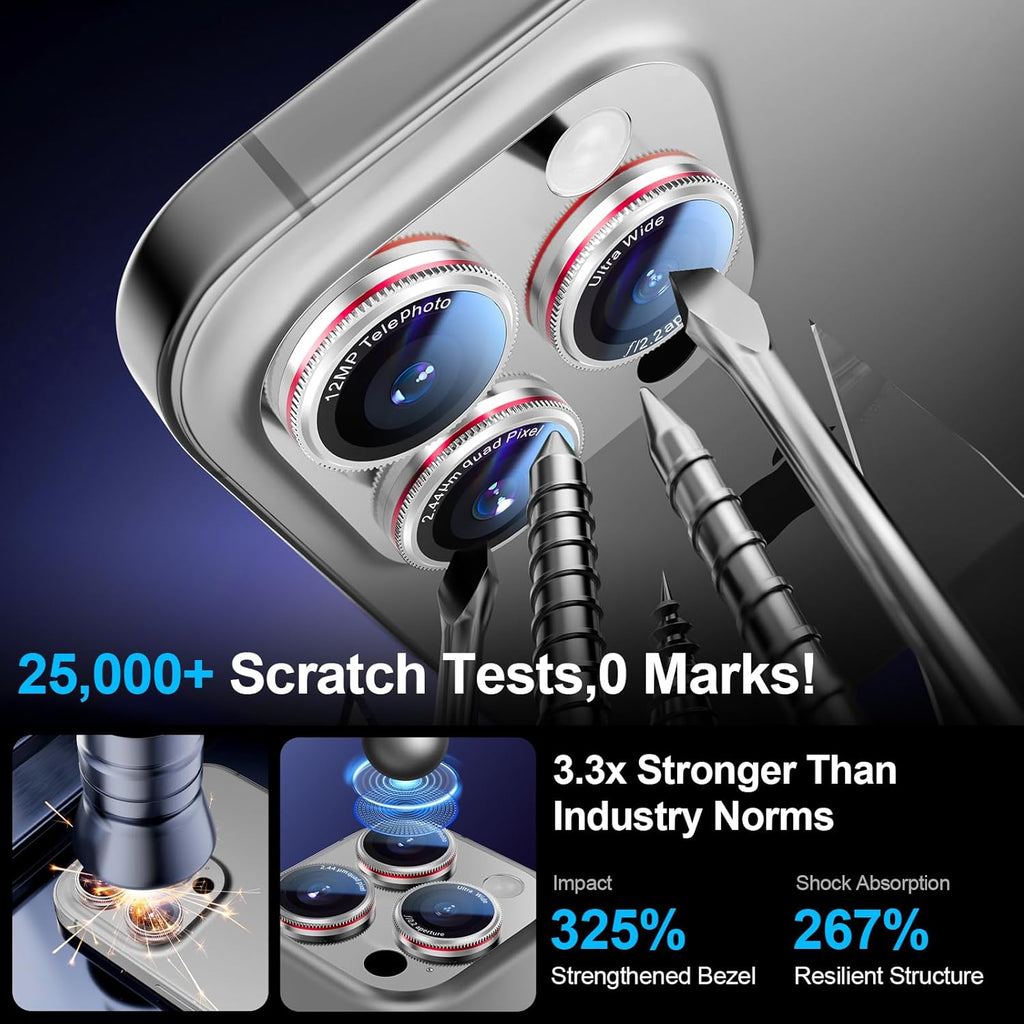 X-it 1 Pack Camera Lens Protector, Shatterproof Protection Anti-Scratch Ultra HD Camera Protector, Anti-Glare 9H Tempered Glass Lens Protector for iPhone 16 Pro Max/16 Pro, Case Friendly, Silver Red