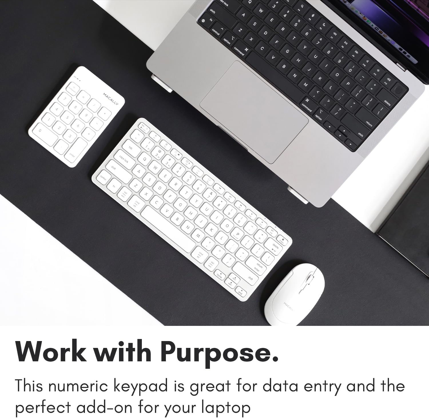 Macally Bluetooth Number Pad for Laptop, Apple, Mac, iMac, MacBook Pro/Air, Ipad, Windows PC, Tablet, or Desktop Computer - Rechargeable 18 Key Wireless Numeric Keypad - White Bluetooth 10 Key Numpad