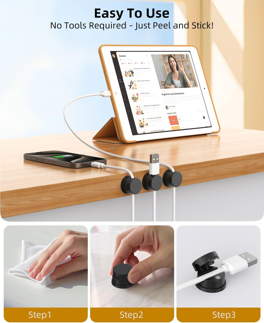 Cord Organizer, Rotatable Cable Organizer 8 Pack, No-Residue Adhesive Spring Cable Clips, Cord Holder for Nightstand, Kitchen, Office Accessories and Car (Black)