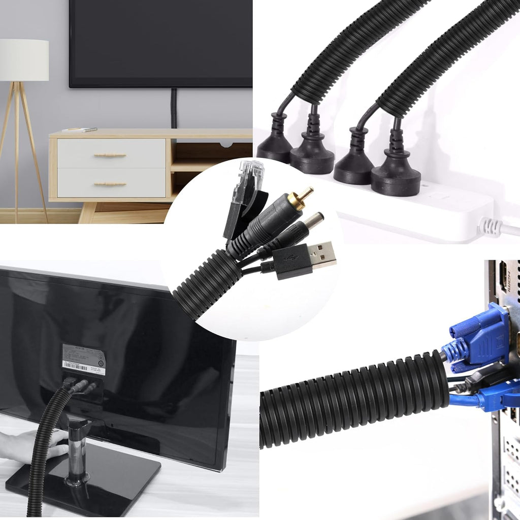 CrocSee 10ft - 1 inch Flame Retardant Split Wire Loom Tubing with Installation Tool - Flexible Wire Covers Cord Protectors - Black