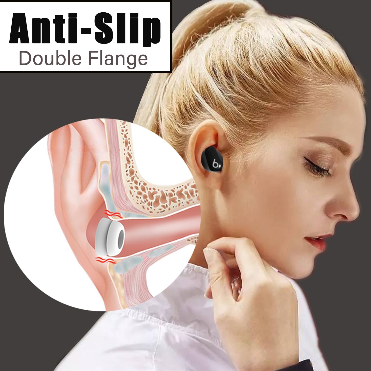 Double Flange Earbud Tips for Beats Studio Buds Replacement Cover Ear Tips for Beats Studio Buds+/Fit Pro/Solo Buds Earbuds Fit Beats Earbuds, 6 Pairs LMS White
