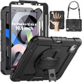 SEYMAC for iPad Air 5th/ 4th Generation Case 10.9 Inch, Full-Body Shockproof Protective Case with Screen Protector, Rotating Stand/Handle/Shoulder Strap/Pencil Holder for iPad Air 5/ Air 4, Black