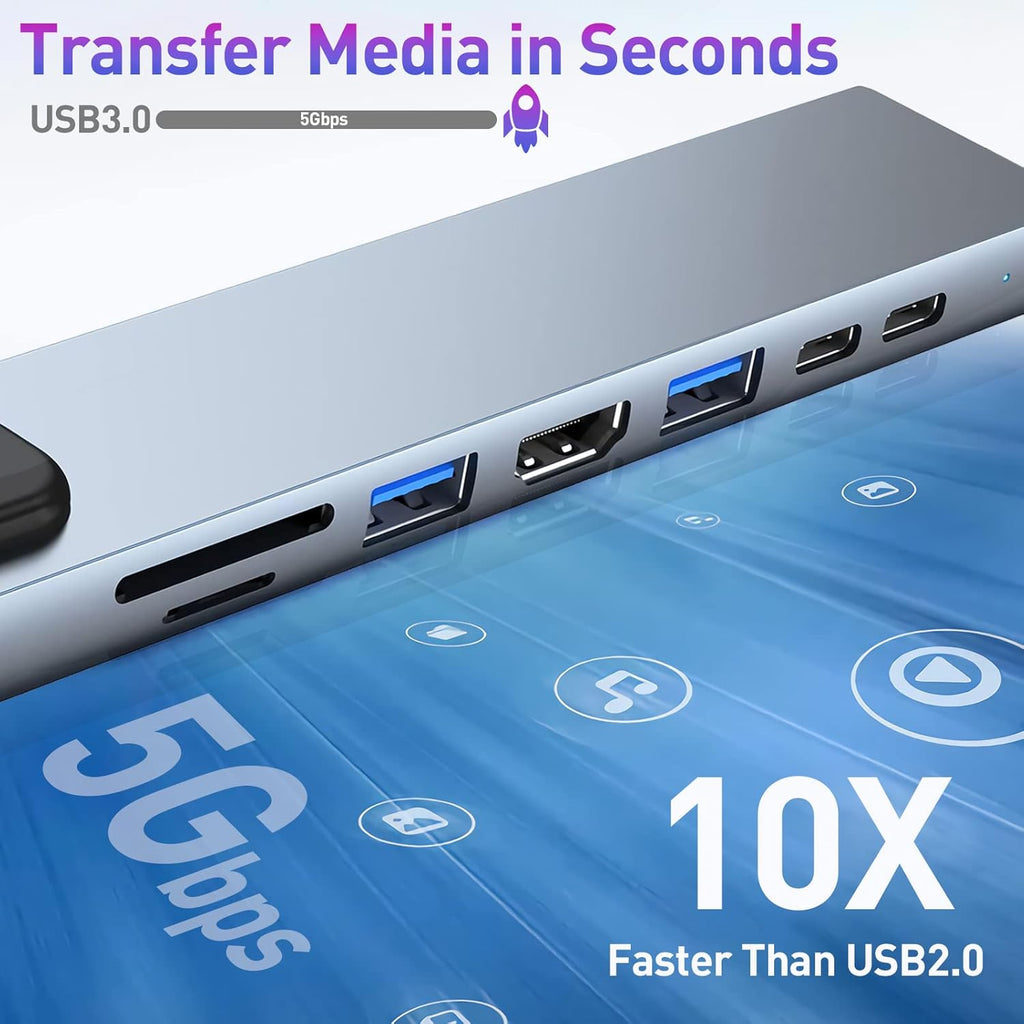 USB C HUB, 8 in 1 USB C Adapter with 4K HDMI, 100W PD, USB C Port, USB 3.0, RJ45 Ethernet, SD/TF Card Reader, Docking Station Compatible with MacBook Pro/Air USB C Laptops and Other Type C Devices