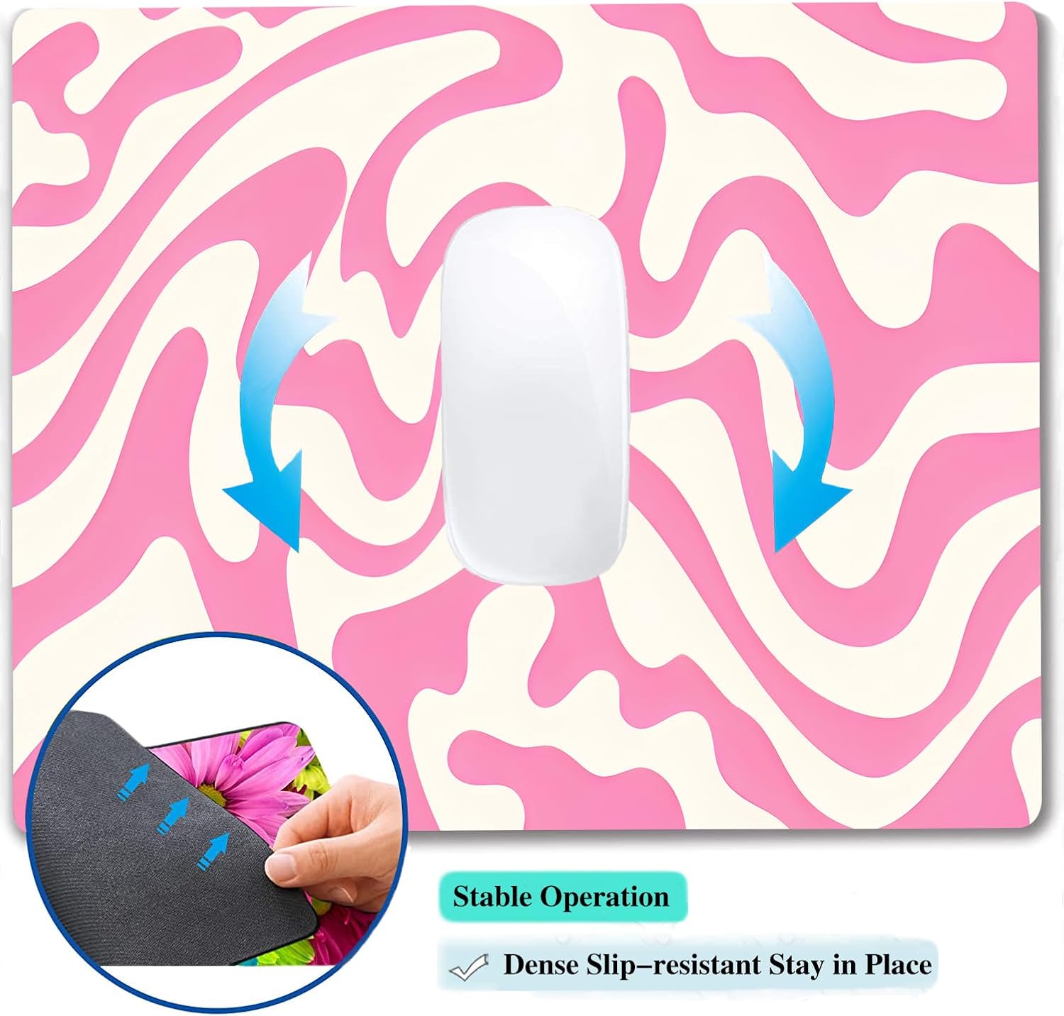 Abstract Pink Topographic Custom Mouse Pad with Non-Slip Rubber, Small Square Design for Wireless Laptop & Computer Mouse Pads for Desk, 9.5 x 7.9 inch Smooth Surface for Gaming & Office