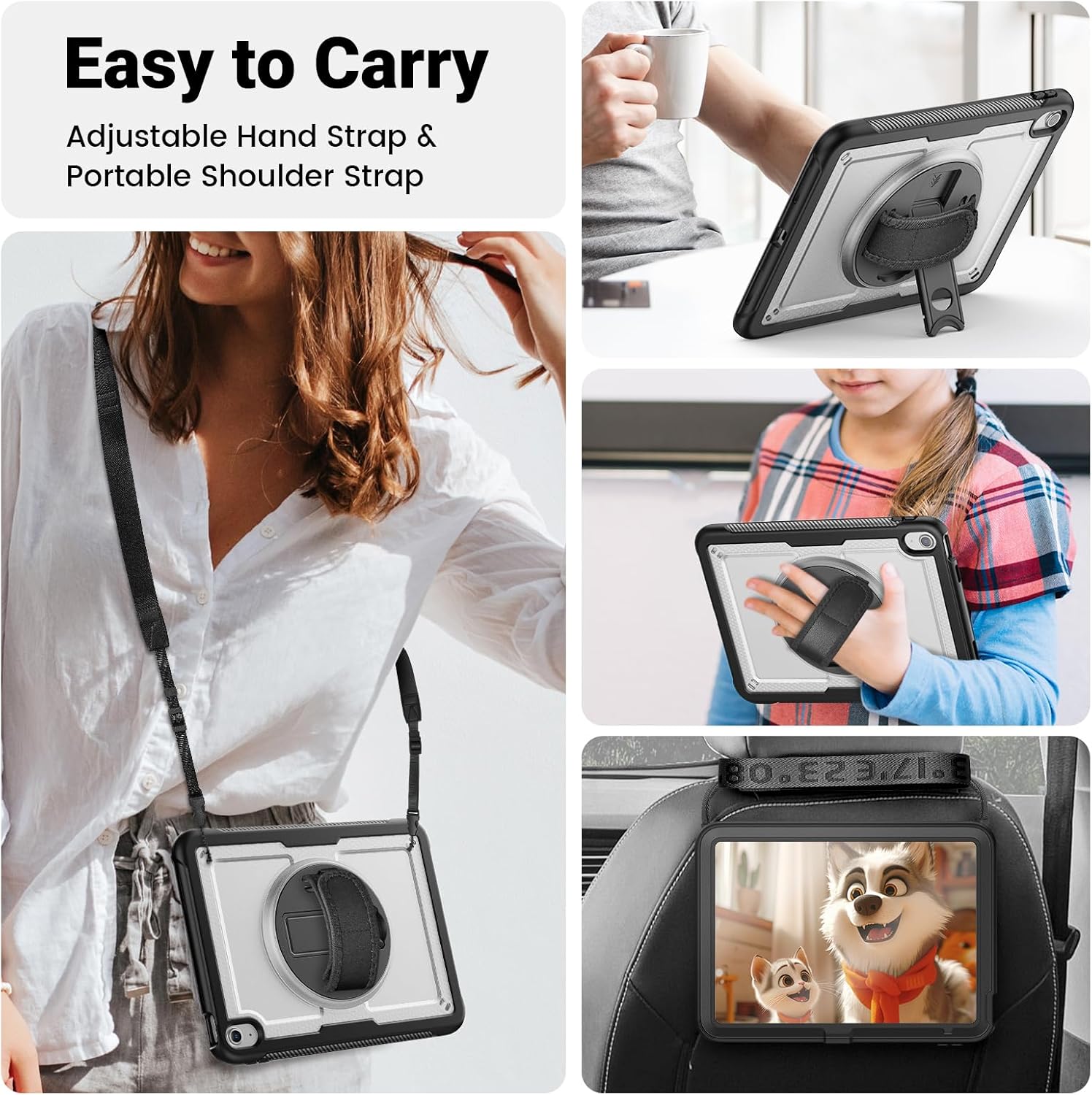 SCSVPN Case for iPad (A16) 11th Generation 11 Inch 2025 / 10th Generation 10.9 Inch 2022, Shockproof Protective Case with Screen Protector, Pencil Holder, Rotating Stand, Hand/Shoulder Strap - Clear