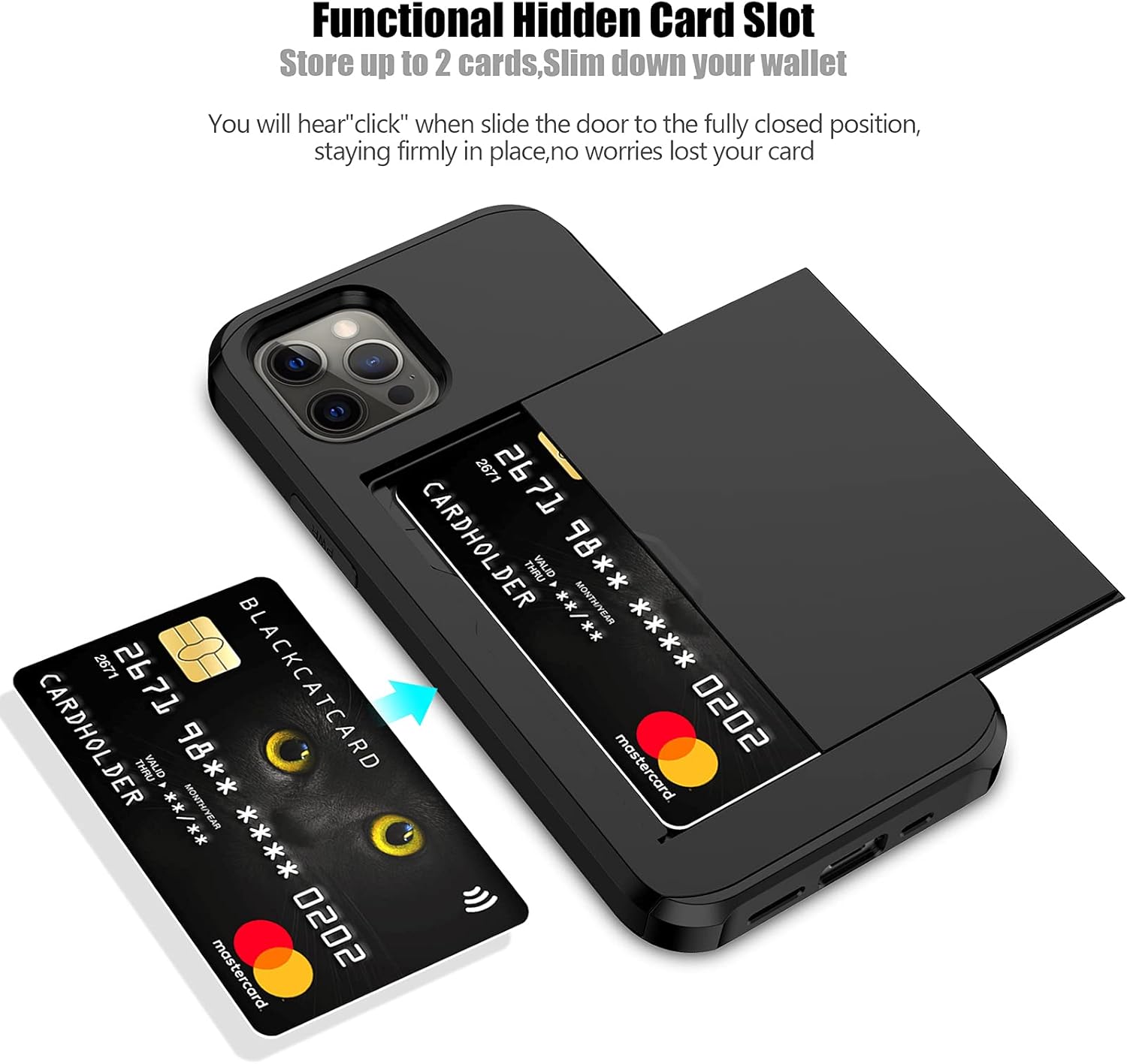 Nvollnoe for iPhone 12/iPhone 12 Pro Case with Card Holder Heavy Duty Protective Dual Layer Shockproof Hidden Card Slot Slim Wallet Case for iPhone 12/12 Pro for Men&Women(Black)