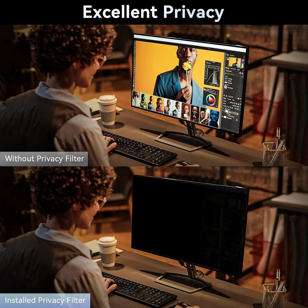 [2-Pack] 23 Inch Computer Privacy Screen Filter for 16:9 Widescreen Monitor, Removable Eye Protection Anti Glare Blue Light Filter Privacy Shield, Anti Scratch Anti Spy Screen Protector Film 23 In