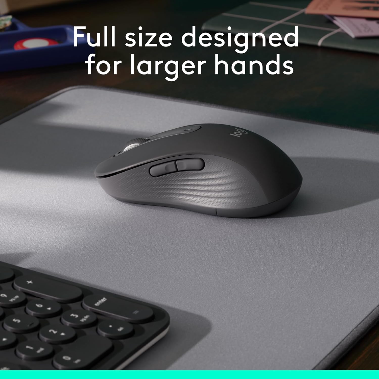 Logitech Wireless Mouse Signature M650 L Full Size - Large Hands, 2-Year Battery, Silent Clicks, Customizable Buttons, Bluetooth, PC/Mac/Chromebook - Classic Blue, Right-Handed, Large