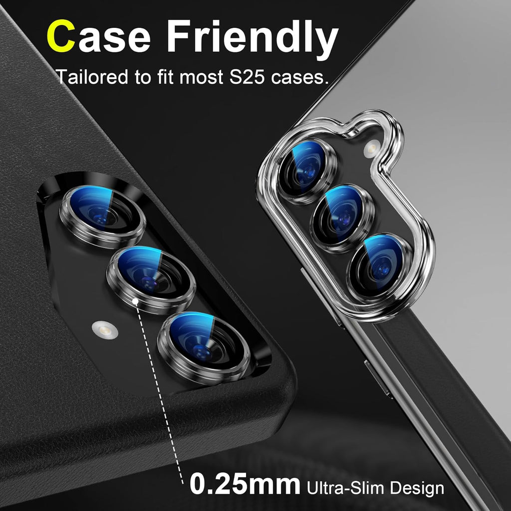 YWXTW Camera Lens Protector for Samsung Galaxy S25 Accessories [1:1 Fit & Ultra Clarity] 9H Tempered Glass Metal Individual Ring Camera Cover Screen Protector for S25, Case Friendly (Clear)