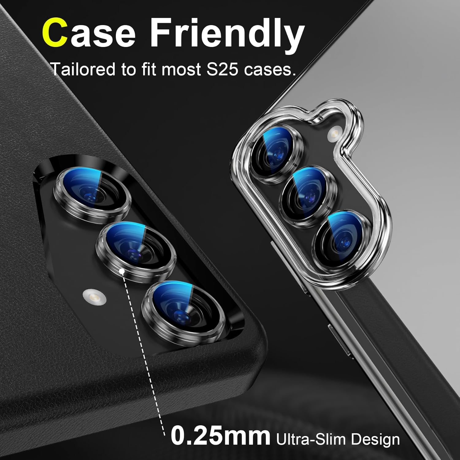 YWXTW Camera Lens Protector for Samsung Galaxy S25 Accessories [1:1 Fit & Ultra Clarity] 9H Tempered Glass Metal Individual Ring Camera Cover Screen Protector for S25, Case Friendly (Clear)