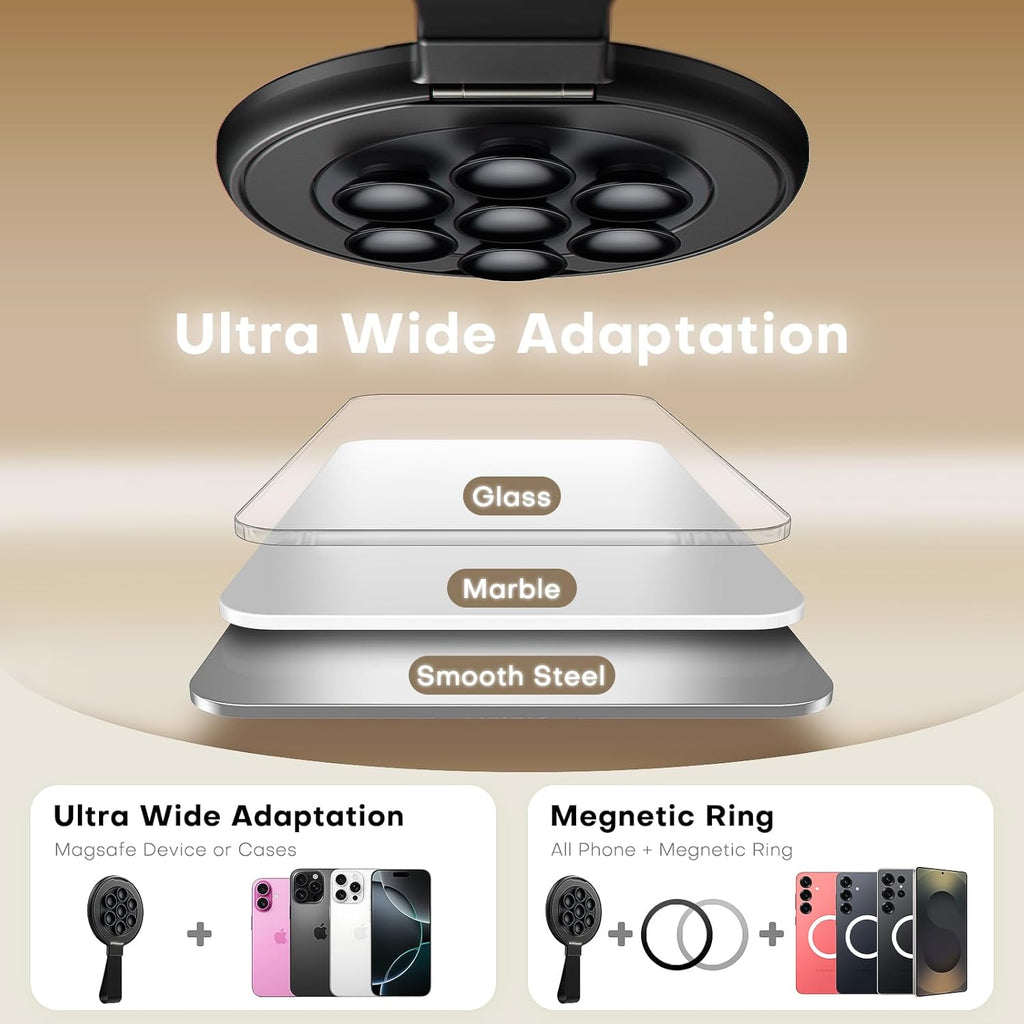 TAURI for Magsafe Suction Phone Grip - Universal Magnetic Suction Grip, 360° Rotating Hands-Free Holder, Silicone Suction Grip for iPhone 16 Pro Max/15/Android/S25,Black