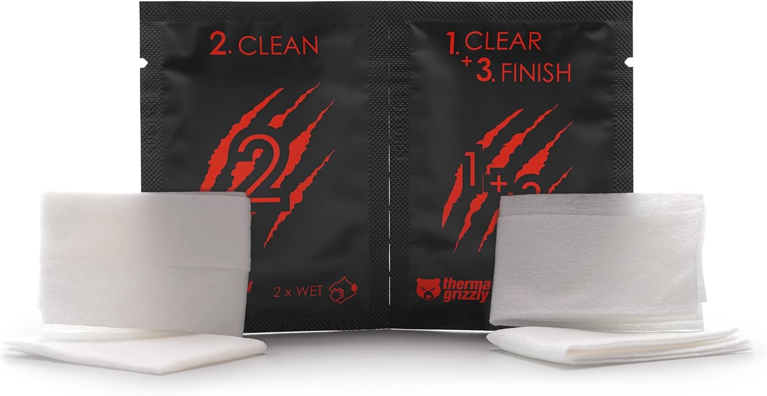 Thermal Grizzly Kryonaut - 1 Gram - Extremely High Performance Thermal Paste + 12 Cleaning Wipes 6 Wet & 6 Dry - for Demanding Applications and Overclocking CPU/GPU/PS4/PS5/Xbox