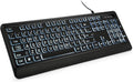 Large Print Backlit Keyboard, USB Wired Computer Keyboard, Full Size Keyboard with White Illuminated LED Compatible for Windows Desktop, Laptop, PC, Gaming, Black