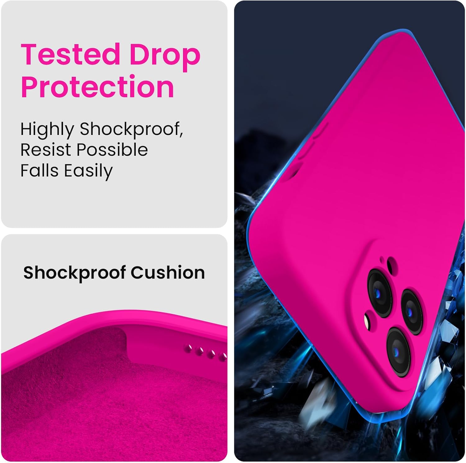 FireNova Designed for iPhone 13 Pro Max Case, Silicone [Camera Protection] Phone Case with [2 Screen Protectors], Soft Anti-Scratch Microfiber Lining Inside, 6.7 inch, Hot Pink