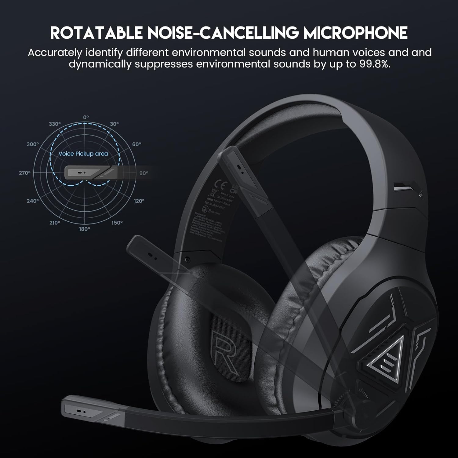 EKSA 2.4GHz Wireless Gaming Headset with Noise Canceling Microphone for PS5, PC, PS4 Bluetooth Gaming Headphones with USB & Type-C Connector, 52Hrs Battery PC Headset for Switch, Laptop, Mobile, Mac