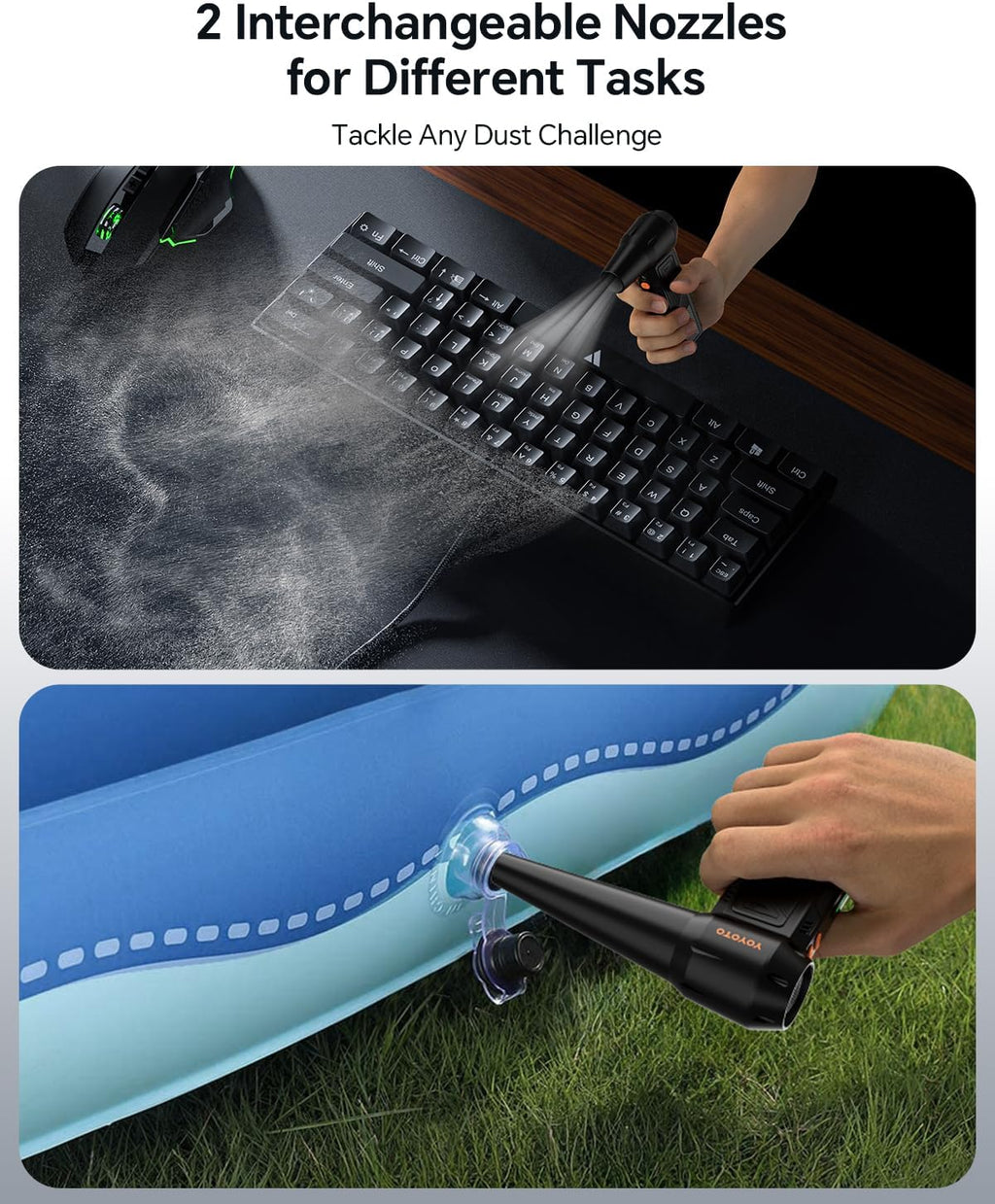 Compressed Air Duster, 300000RPM Powerful Electric Air Duster Rechargeable with LED Light and Brushless Motor, 4-Gear Cordless Mini Air Blower for Keyboard, Computers, Car, Outdoors (Black)