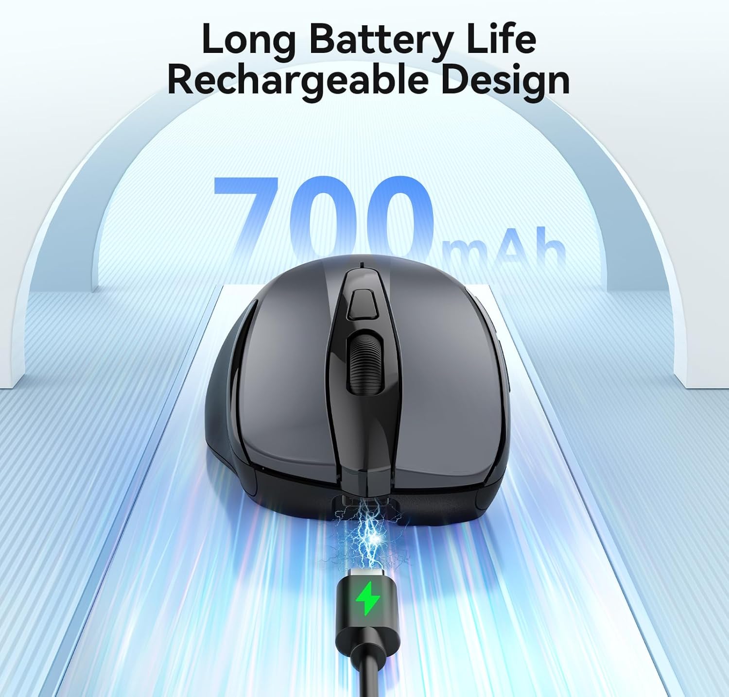 TECKNET Rechargeable Jiggler Wireless Mouse (BT5.0/3.0 & 2.4G) 4800 DPI Silent USB A & Bluetooth Mouse 6 Buttons, Wide Compatibility - Grey