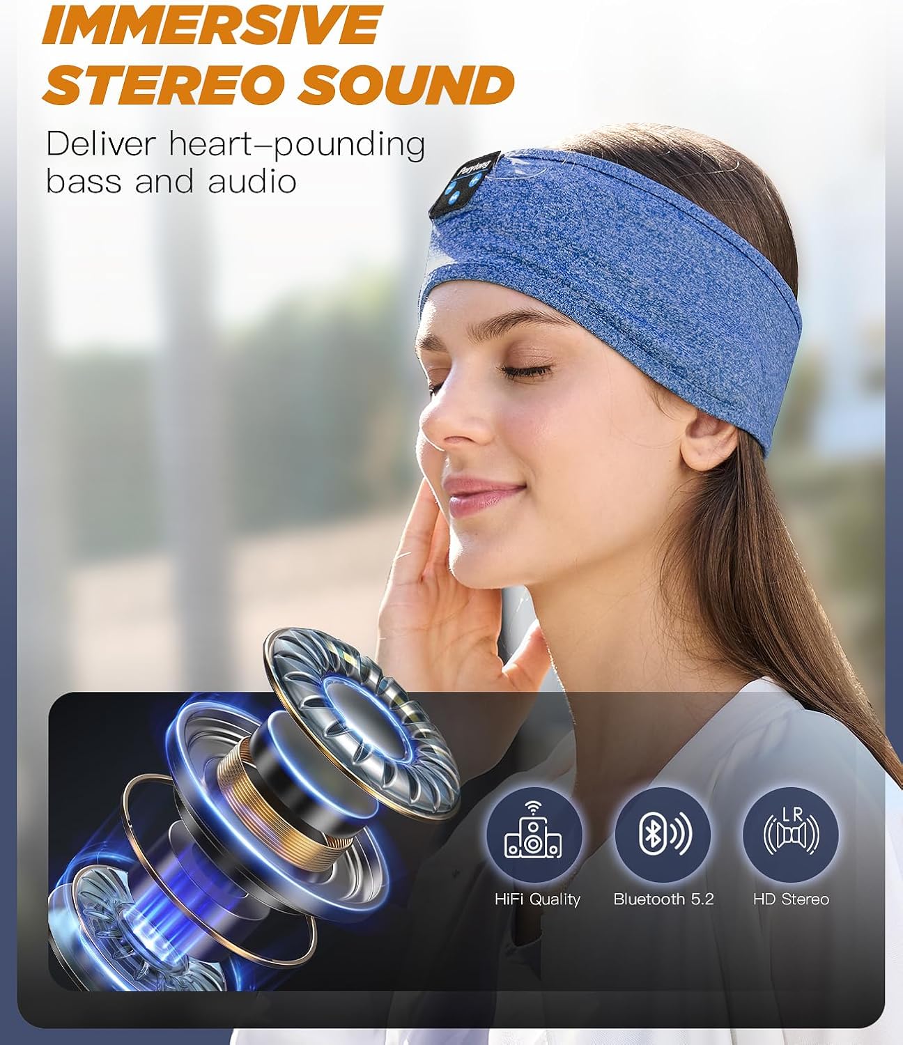 Perytong Bluetooth Headband Headphones, Sleep Headphones Bluetooth for Side Sleepers - Sleeping Headband with Thin Speaker Microphone Handsfree Gift Ideas for Women Men